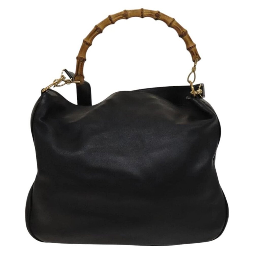 GUCCI Bamboo Shoulder Bag Leather 2way Black Gold 001 1781 1577 Auth 138302 - Picture 2 of 16